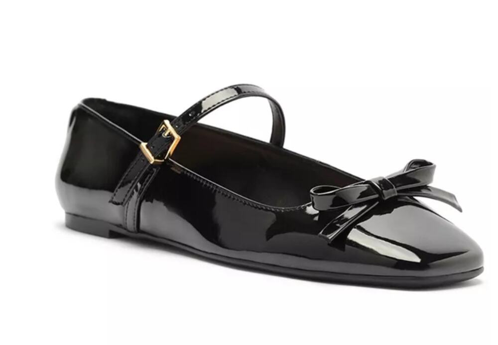 Arezzo Emerson Ballet Shoes Women's Size 9 Black Mary Jane Flats Bow Patent - Picture 1 of 15